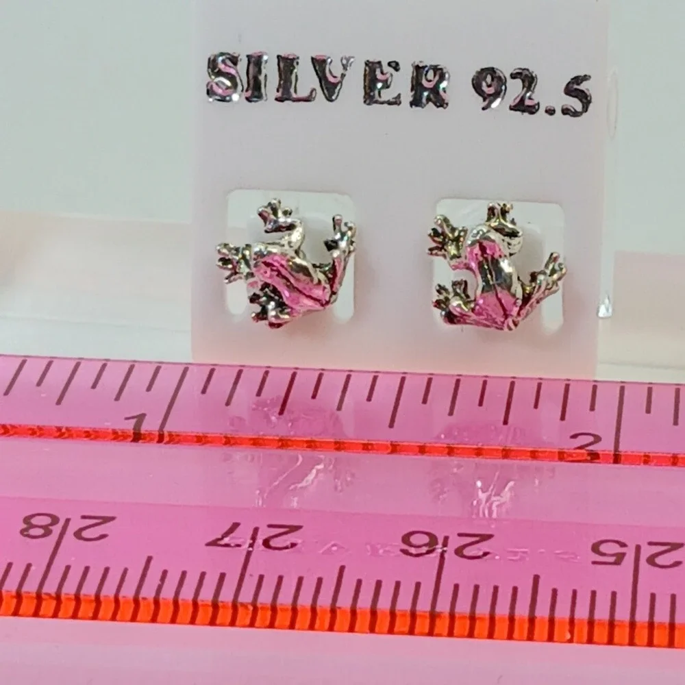 Vintage 90s Sterling Silver 925‎ Frog Stud Earrings Animal Nature Jewelry  - New